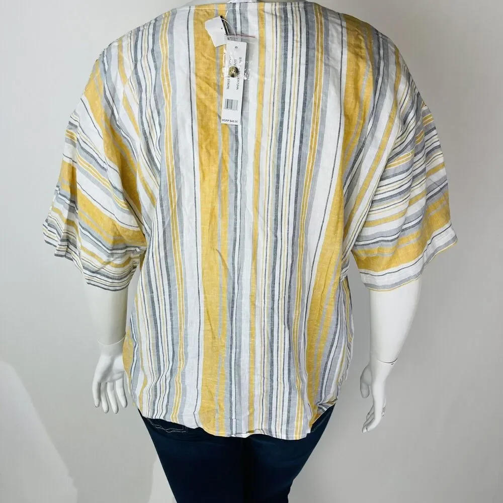 New Counterparts Womans Sz XL Blouse Gold Solid Stripe V Neck Short Sleeve NWT - Picture 8 of 8